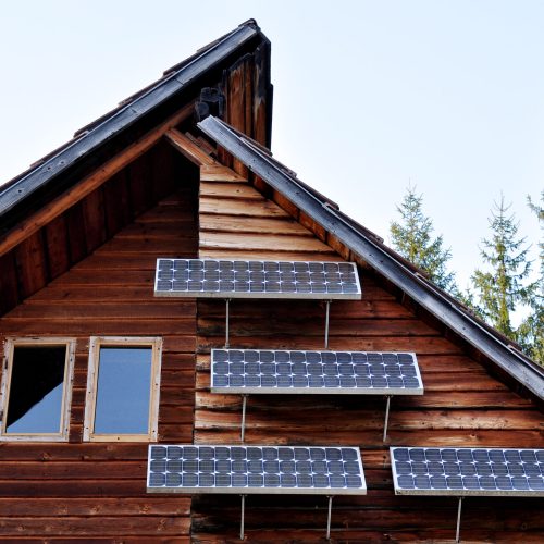 Solar panel on a wooden house